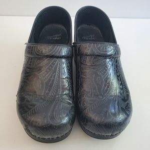 Dansko Black Tooled Leather Clog